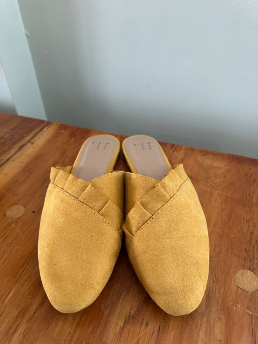 a new day Mustard Yellow Suede Ruffle-Trim Mules